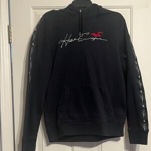Hollister Black Hoodie with White and Red Accents